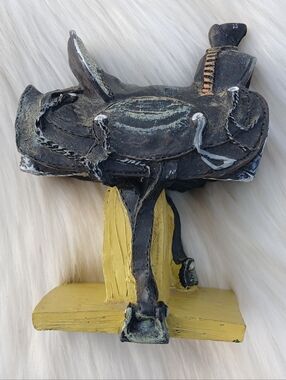 Western Decor Cowboy Horse Saddle Figurine Knick Knack Vintage Rustic Ranch vtg
